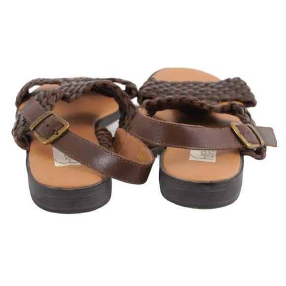 Woven Leather Sandals, T-Strap Slingbacks, Womens Size 11 Shoes, Brown Huarache - Picture 5 of 7